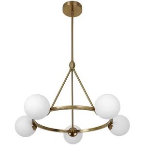 Lustre Pendente Dourado Lpr-002 G9x5 Globos Leitoso Metal e Vidro