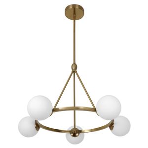Lustre Pendente Dourado Lpr-002 G9x5 Globos Leitoso Metal e Vidro
